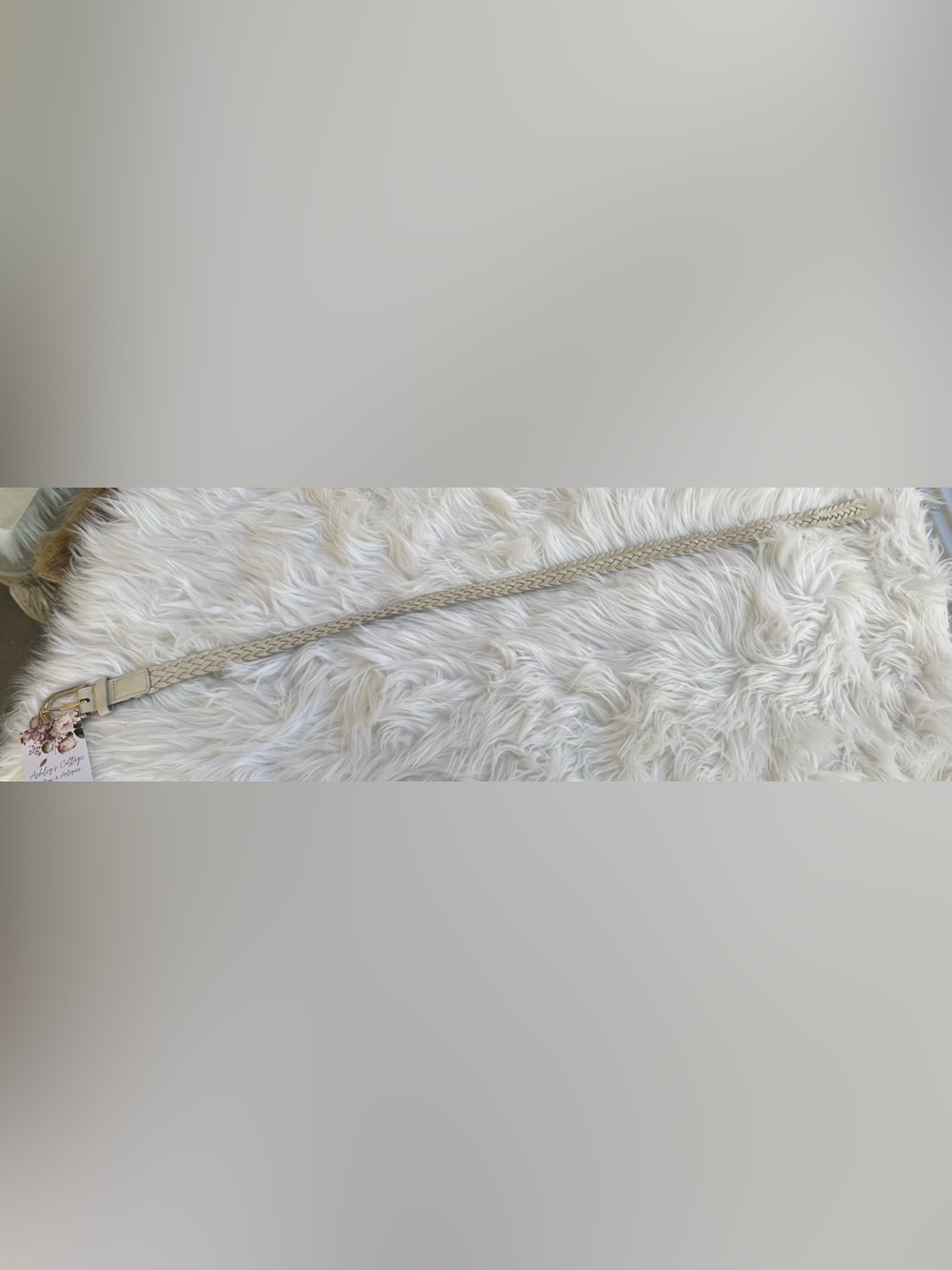 Vintage Braided Leather Belt in Light Cream